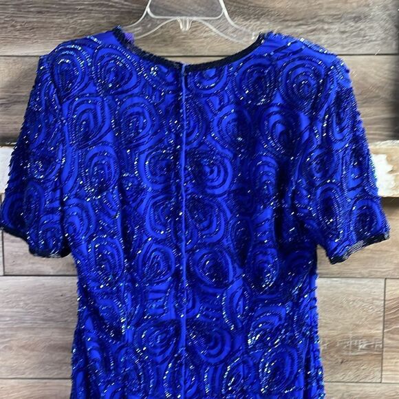 STENAY Vintage 100% Silk Sequined Royal Blue Cocktail Dress Above Knee Size 10 - Picture 8 of 11